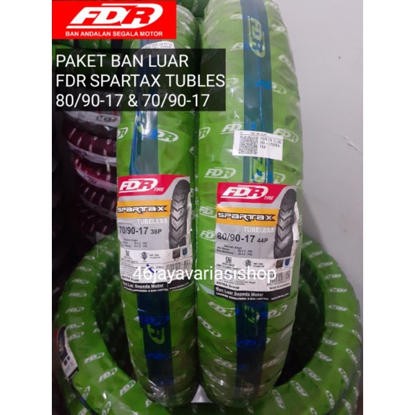 PAKET DEPAN BELAKANG BAN LUAR TUBELESS FDR SPARTAX 80/90-17&70/90-17 BAN TUBLES FDR FREE PENTIL ORIG