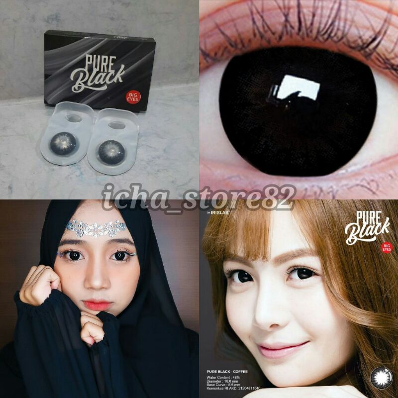 Softlens Pure black big eyes 16mm Normal lensa kontak warna hitam