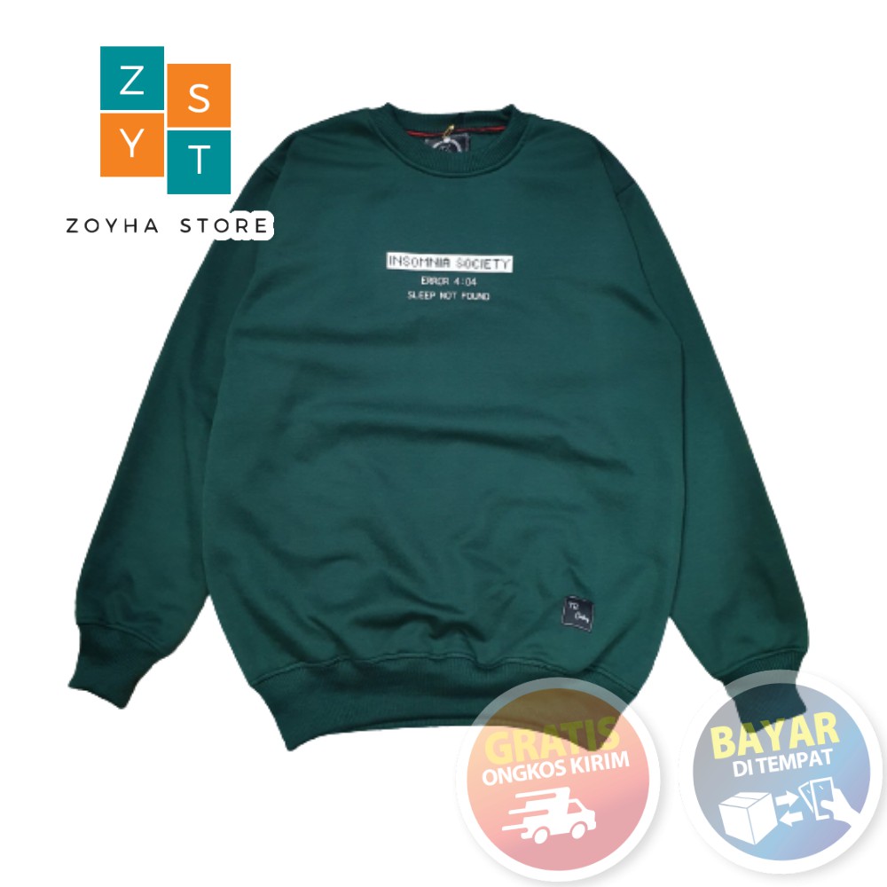 Crewneck Distro Original Brand Bandung INSOMNIA Hijau Botol Cotton Premium Destro By Zoyha_Store