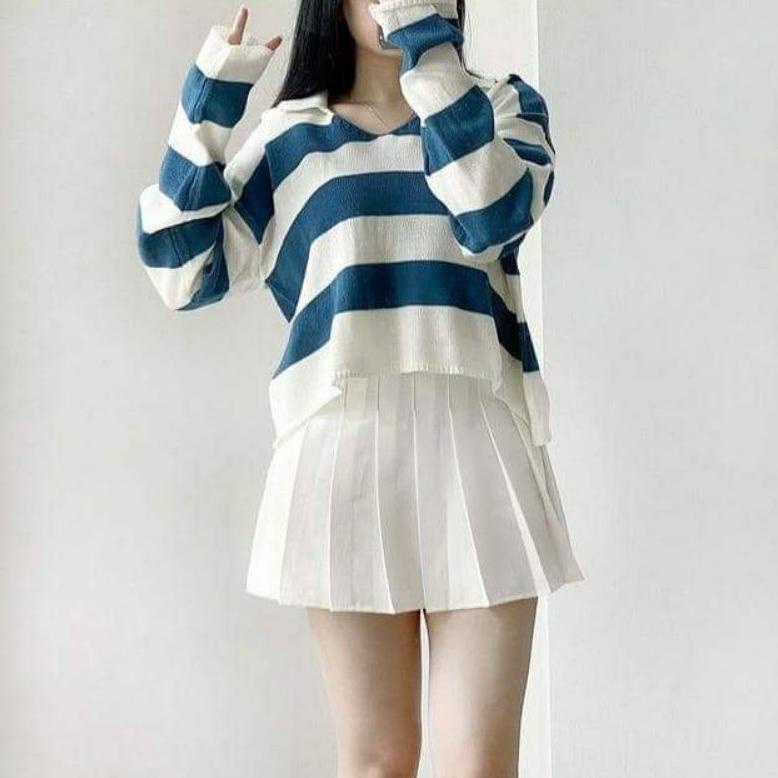 Fuji Crop Top Rajut/Blouse Rajut Fuji/Blouse Blaster/Rajut Blaster/Baju Fuji/Atasan Rajut Belang . ,