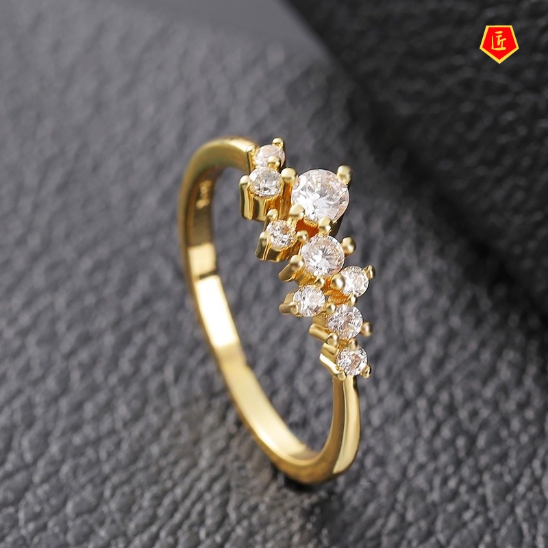 [Ready Stock]Simple Elegant 18K Gold Diamond-Studded Ring