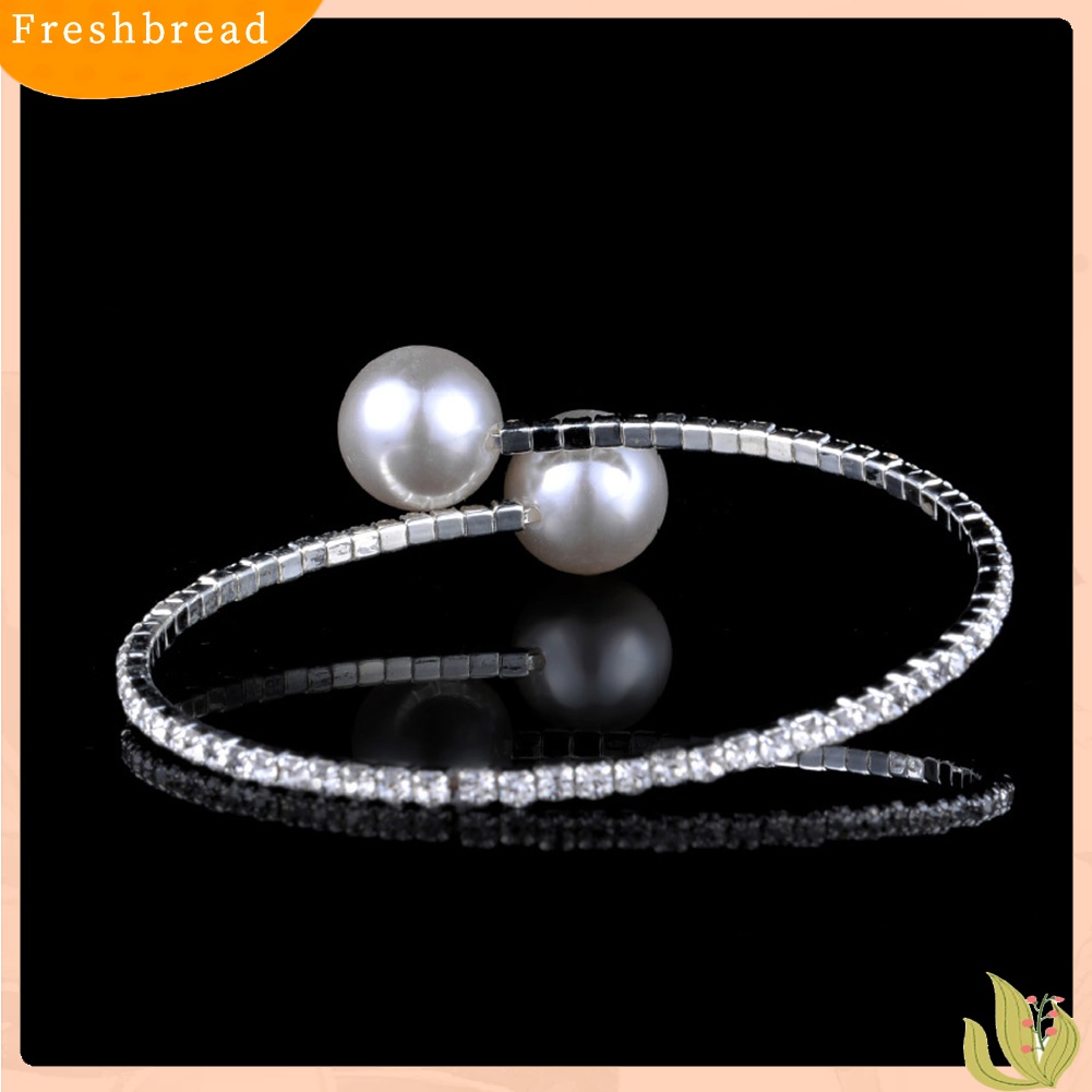 [TERLARIS]Fashion Single Row Rhinestone Inlaid Faux Pearl Opening Bracelet Women Jewelry