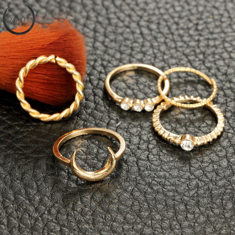 5Pcs Cincin Vintage Boho Model Stackable Bulan untuk Wanita