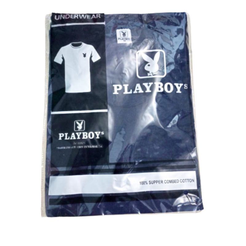 Playboy Hommes Kaos Dalam Pria Oblong Dewasa Body Fit Biru Dongker