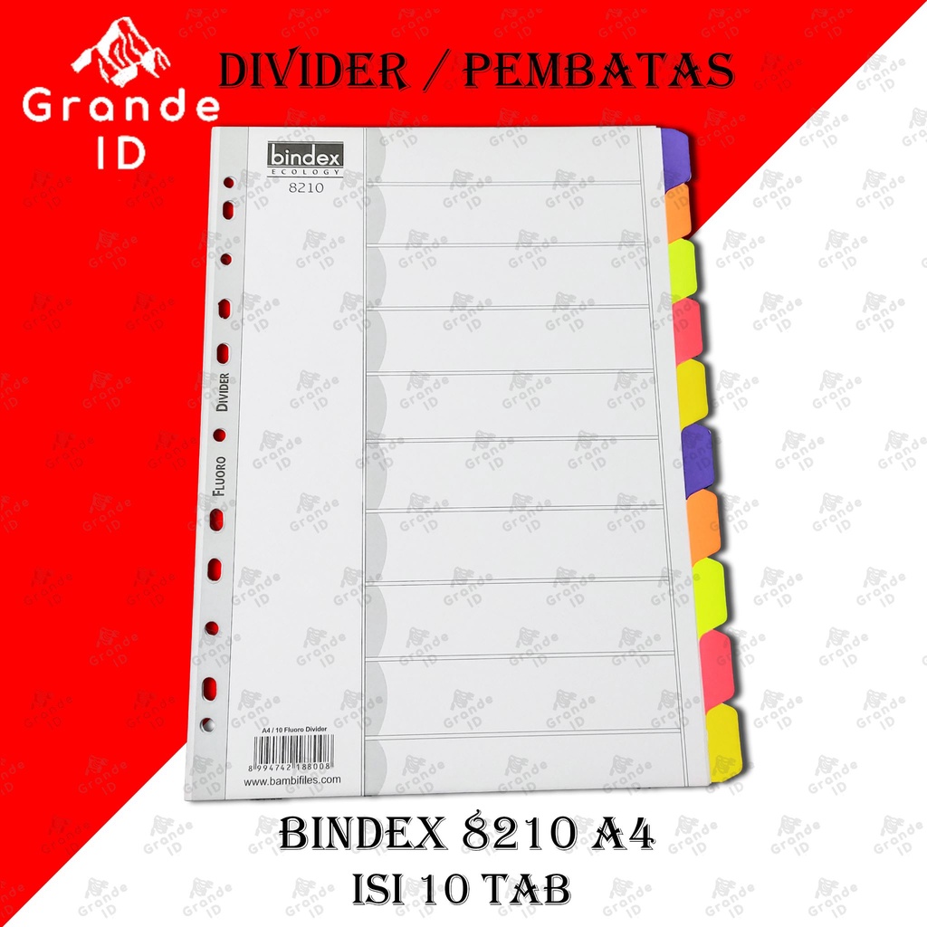 

DIVIDER BINDEX 8210 A4 ISI 10 TAB INDEX PEMBATAS FILE