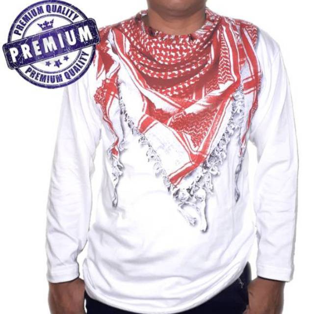 Kaos Dakwah Pria islami motif sorban 3Dimensi TW09P warna putih lengan panjang