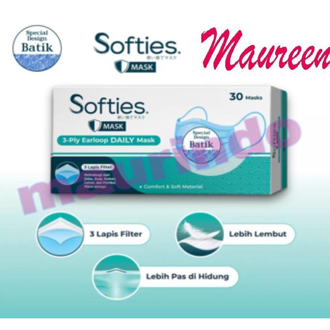 Best Seller Masker Softies Daily / Mask Softies Surgical Bedah 3 Ply Box Isi 30Pc - Daily Batik