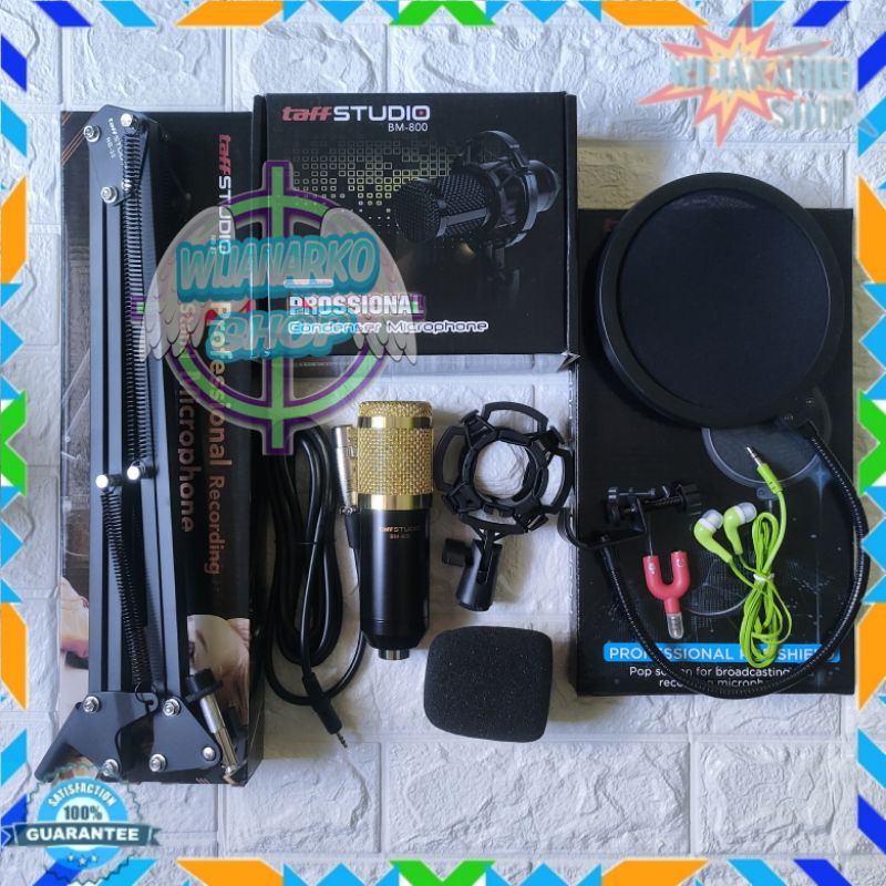 Paket Live Streaming dan Rekaman 1 Mic Kondenser BM800 + Arm Stand Pop Filter  Free Splitter Dan Earphone