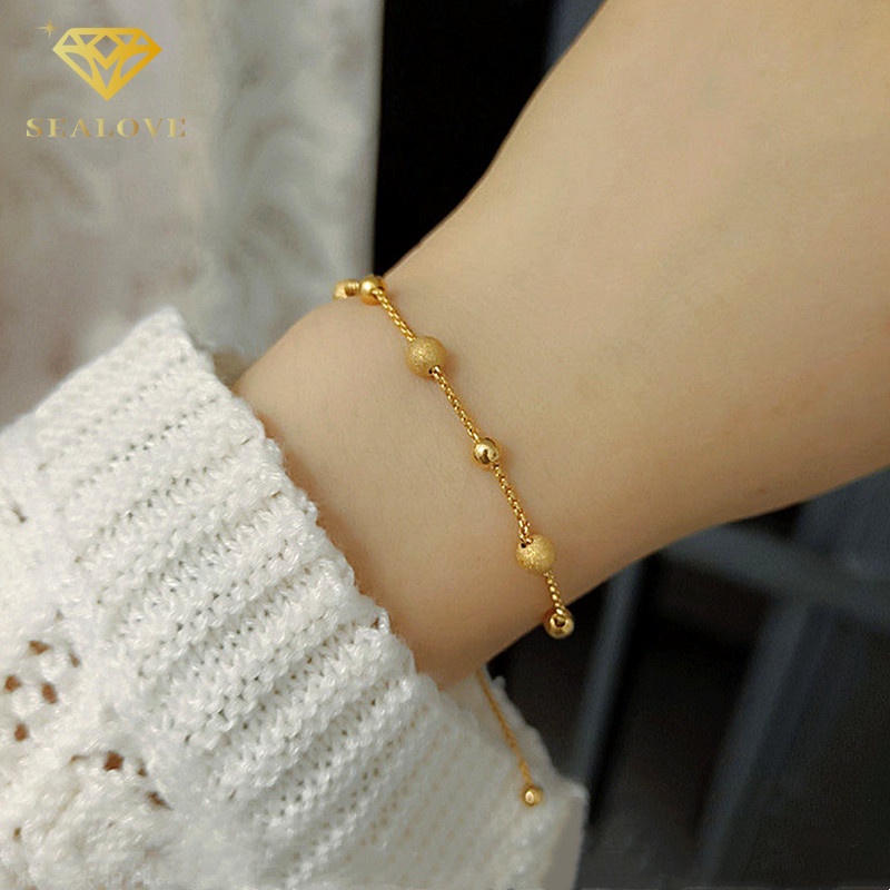 gelang serut titanium Wanita Anti karat Manik-manik Emas Perhiasan Wanita Korea