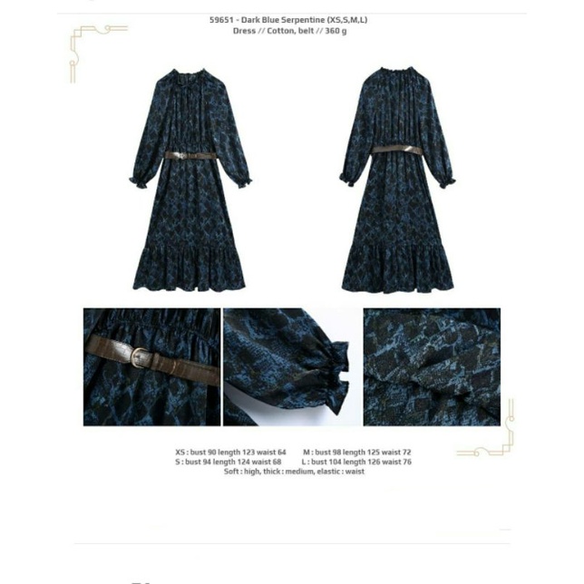 Tunik premium rempel biru motif kulit ular belt lengan panjang