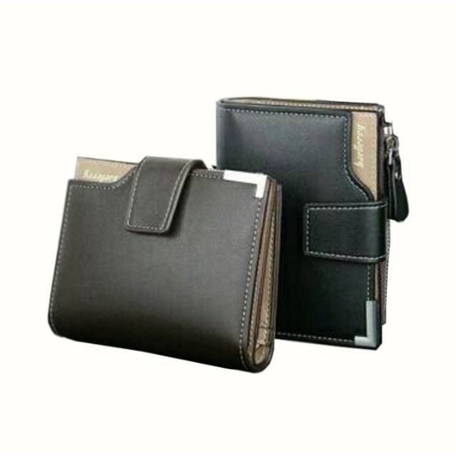 Promo Termurah / D1282-Fashion Pria: Baellerry Dompet Kulit PU Lipat Pendek Warna Polos+Retsleting