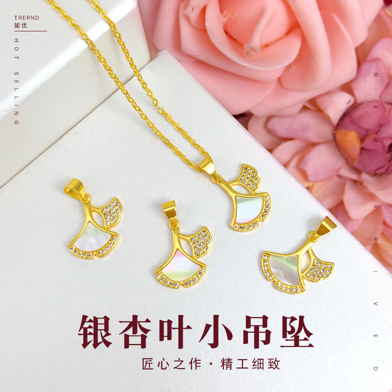 Kalung Rantai Klavikula Hias Liontin Daun Ginkgo Warna Emas Untuk Wanita 916