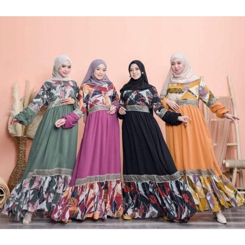 Dress Full Ceruty Mix Renda Murah | Gamis Pesta Bahan Cerutty Premium Terbaru