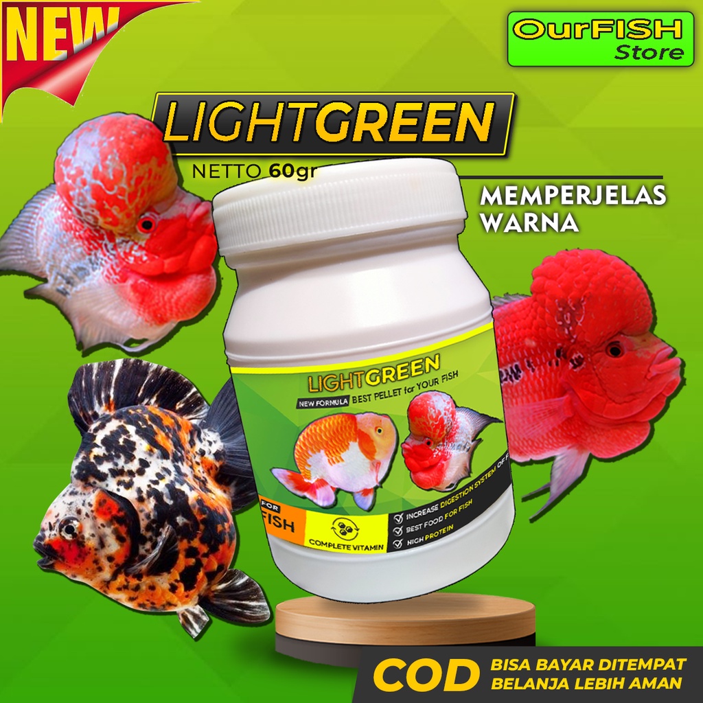 OURFISH - Pelet Spirulina Lightgreen Warna Ikan Louhan Mas Koki Goldfish Ranchu Oranda Ryukin Koi Hias