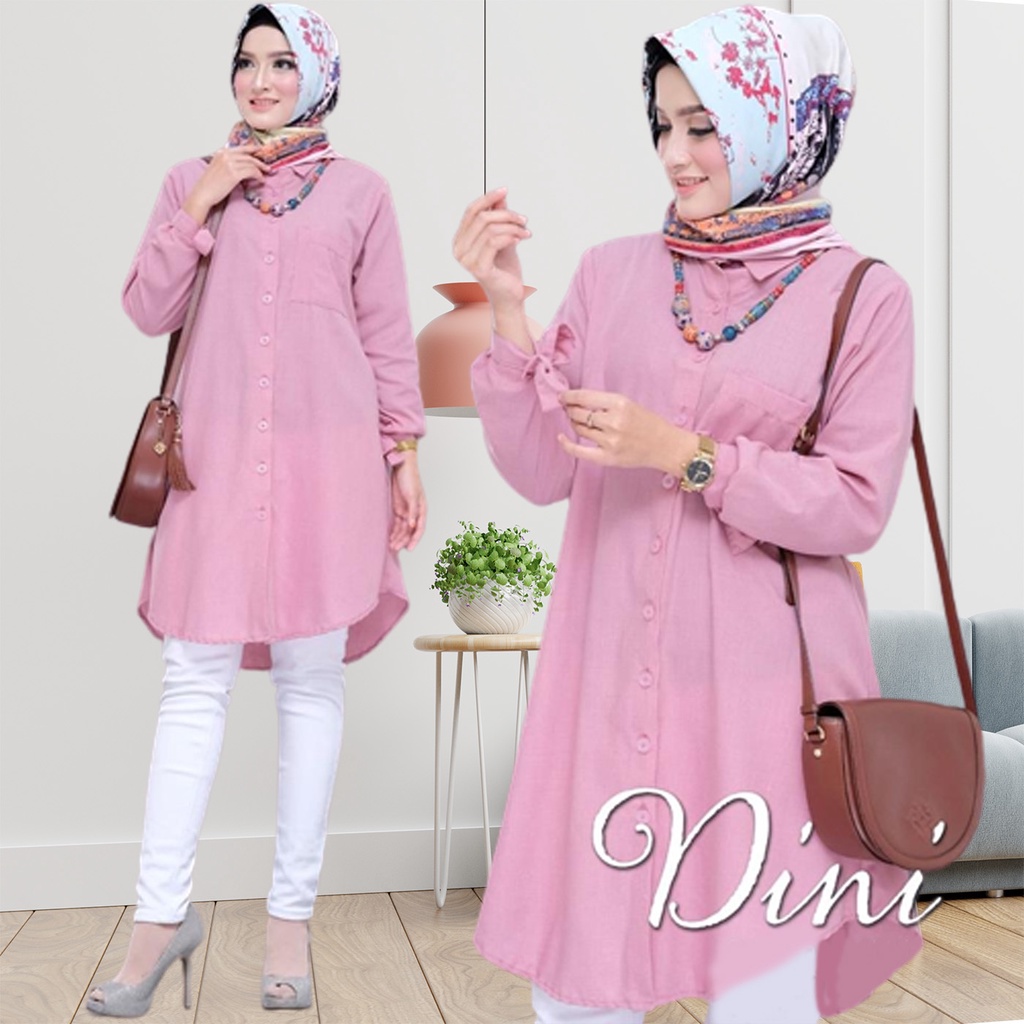 ⭐ DINI TUNIK Bahan Moscrepe Atasan Wanita Lengan Panjang Warna Mint Pink Maroon Navy FIT L M XL XXL