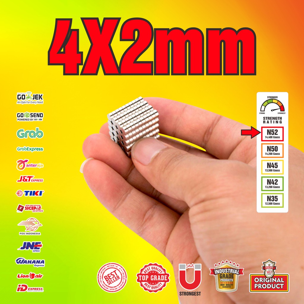 MAGNET NEODYMIUM SUPER STRONG 4x2mm - 4 x 2 mm N52 Isi 20 pc