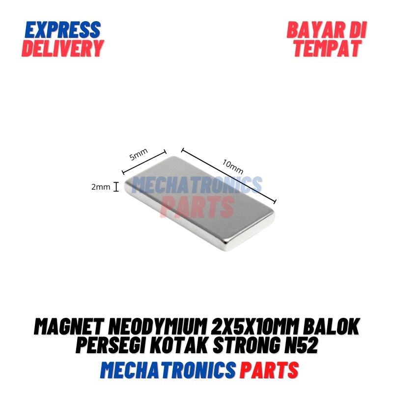 Magnet Neodymium 2x5x10mm Balok Persegi Kotak Strong N52