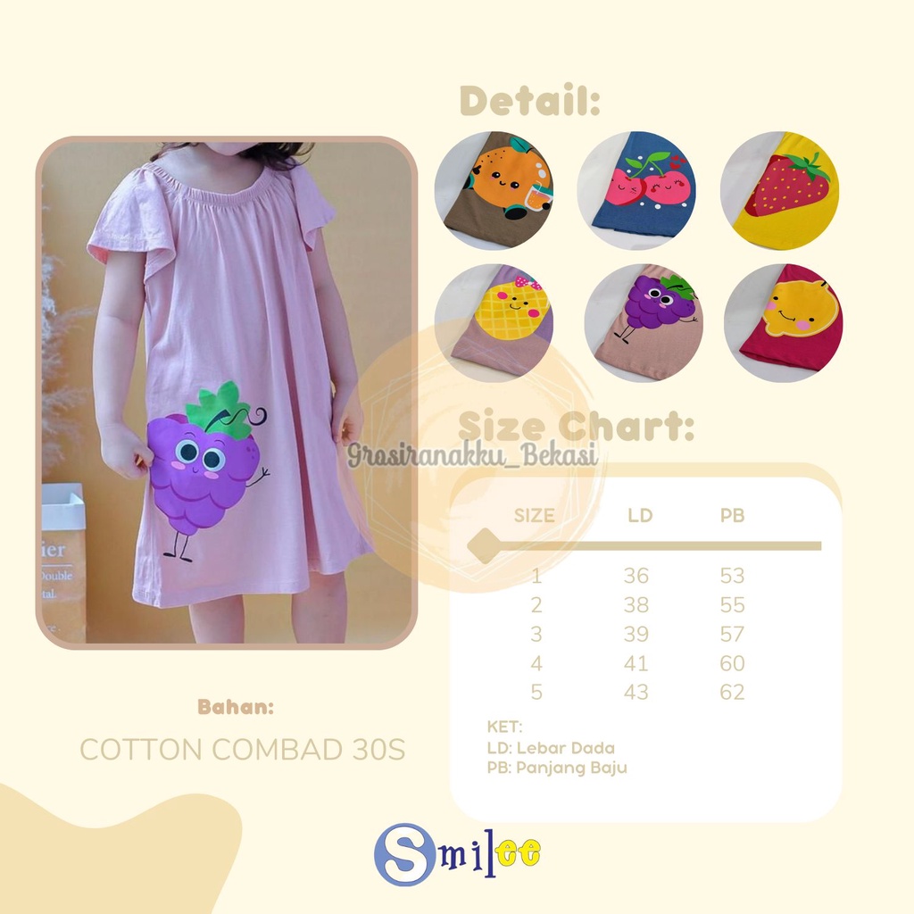 Dress Anak Smilee Fruit Warna Coklat Size 1-5Thn