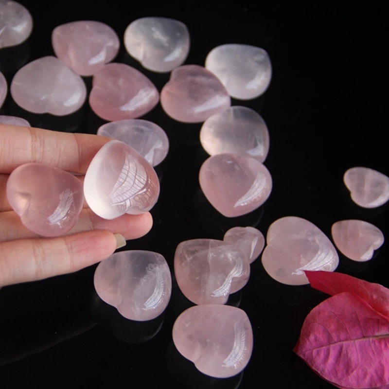 Kerajinan DIY Batu Permata Membuat Perhiasan Dipoles Ukir Berbentuk Hati Batu Penyembuhan Pretty Pink Rose Quartz Crystal