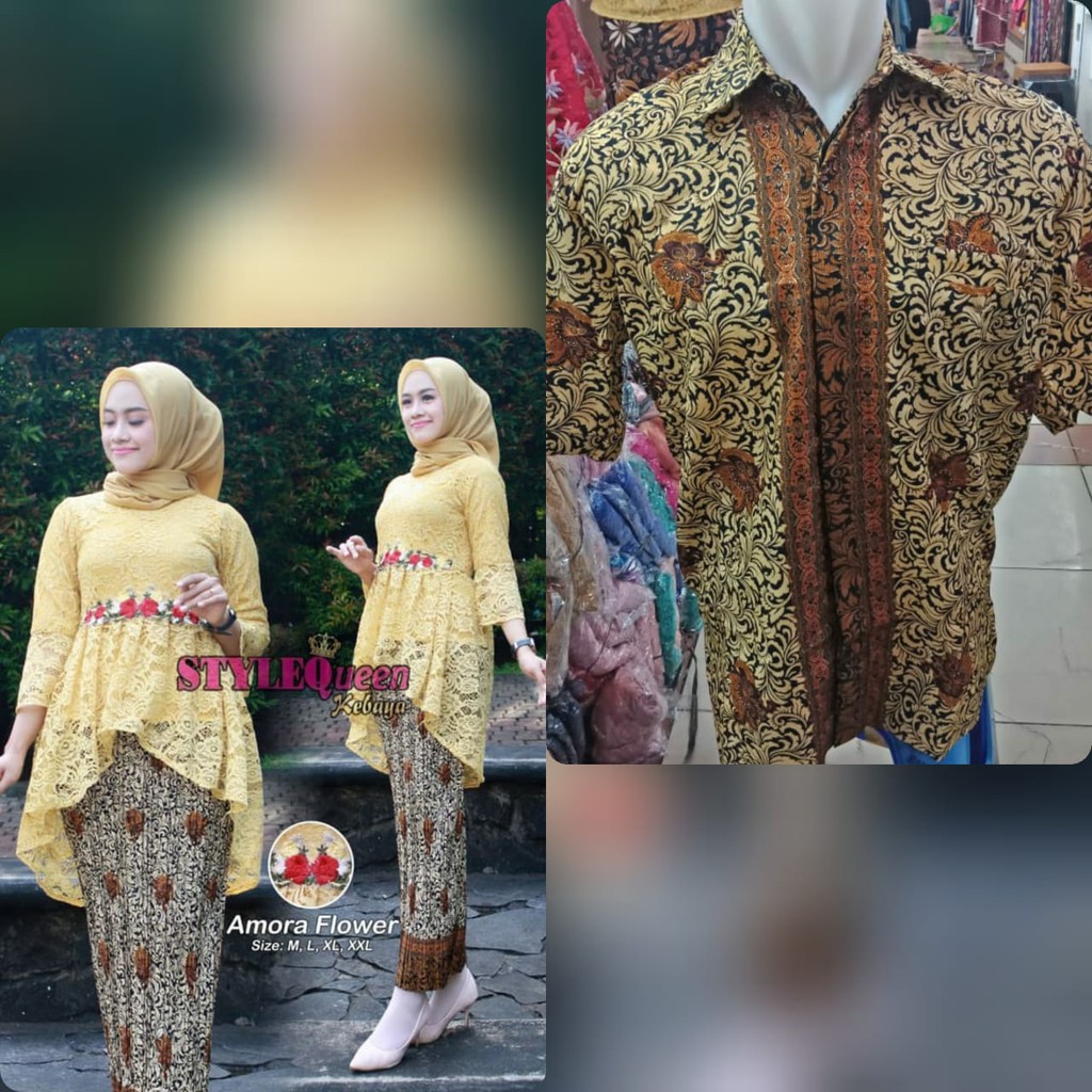 couple kebaya brukat flower dan hem pendek trend