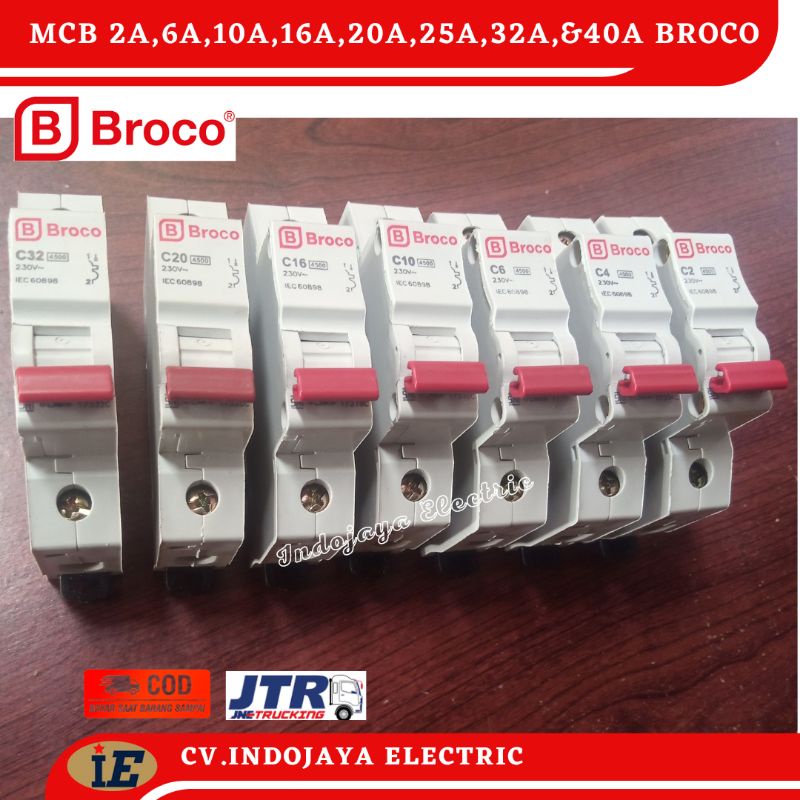 MCB Broco 1 Phase 2A 4A 6A 10A 16A 20A 25A 32A Dan 40A Pengaman Listrik Putus Arus Lebih