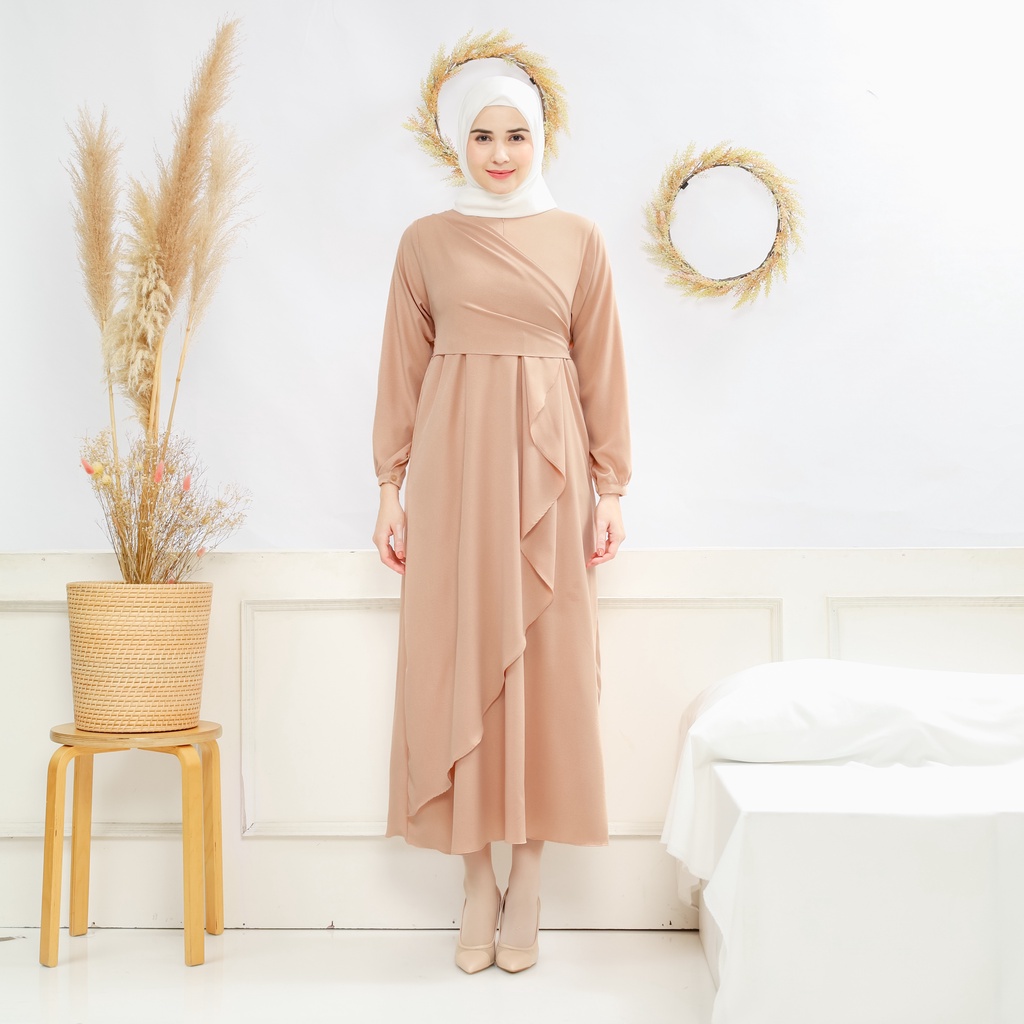 Lalucuku Exclusive Raya Series Dress/ Gamis Emira Wanita Busui Frendly Kekinian Bahan Lady Zara Import-4