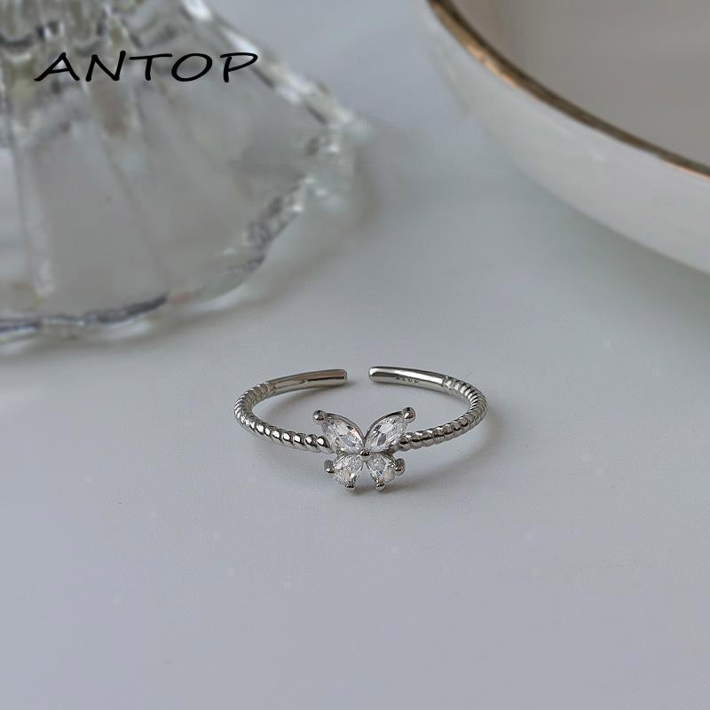 Cincin Jari Telunjuk Model Terbuka Desain Kupu-Kupu Hias Berlian Gaya Simple Untuk Wanita
