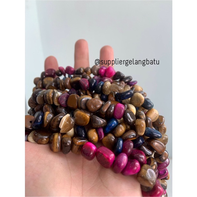 bongkah tiger eye biru pink coklat pink 12 x 10mm mix SUPER GRADE akik