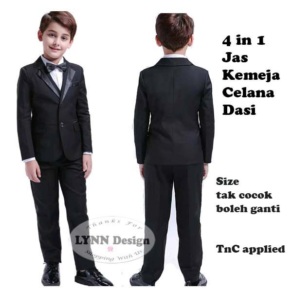 1- 16  tahun Setelan tuxedo jas anak pesta 4 in 1 Hitam