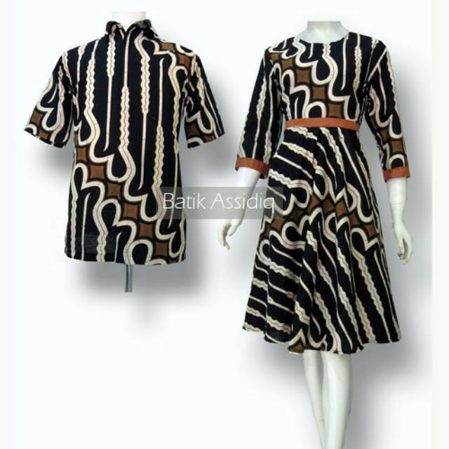Baju dress batik couple setelan - gaun batik pesta kombinasi terbaru - dres/dess sepasang SA-431