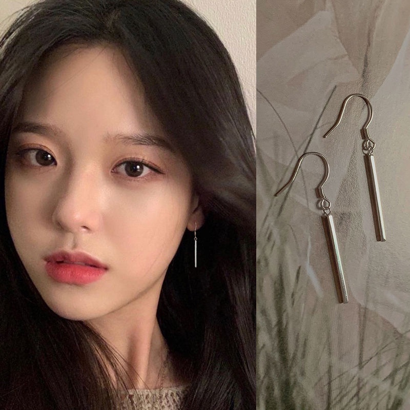 Roselife 1 Pasang Anting Tusuk Gantung Panjang Desain Geometri Warna Silver Untuk Wanita