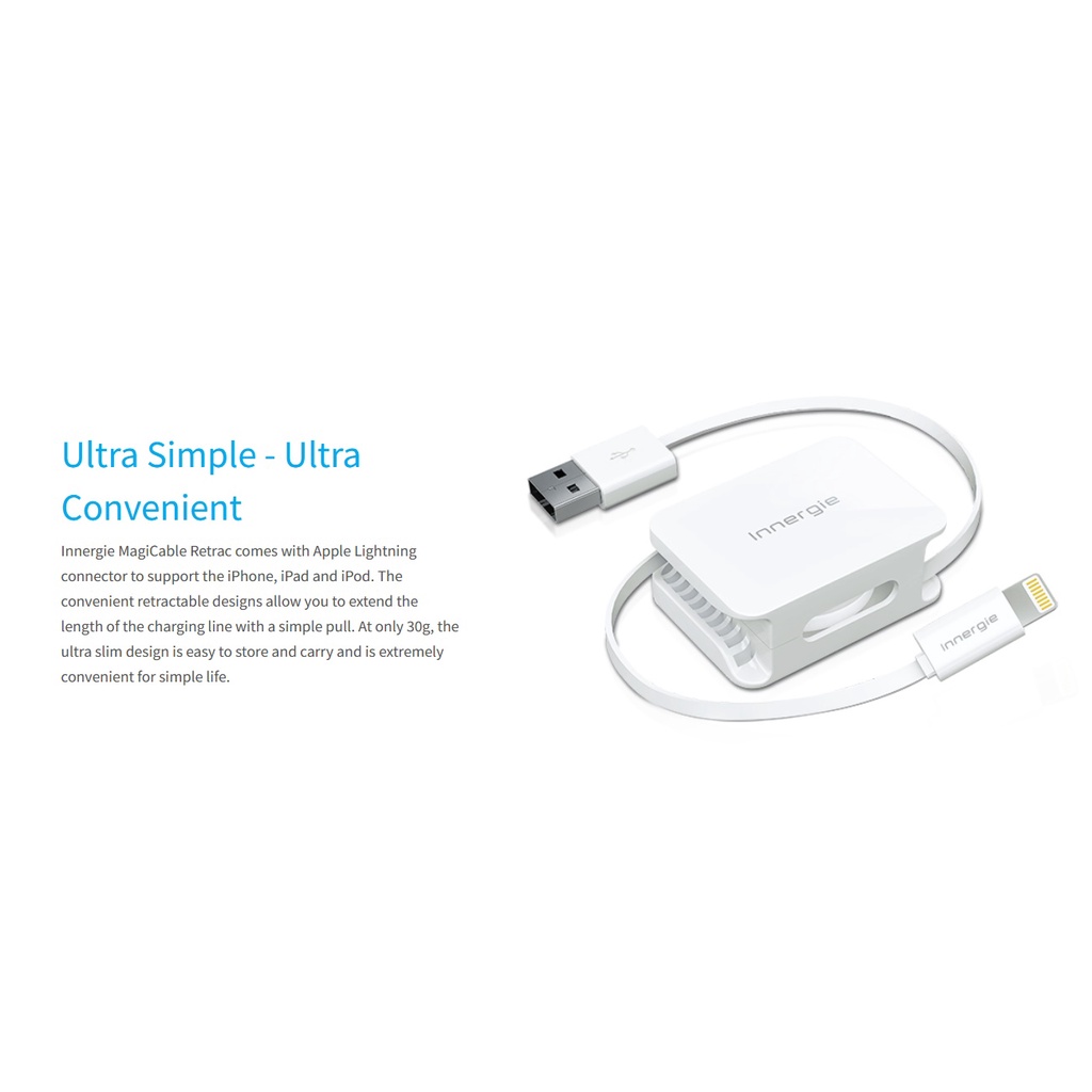 kabel USB To Lightning Innergie MagiCable Retrac 60cm Fast Charging