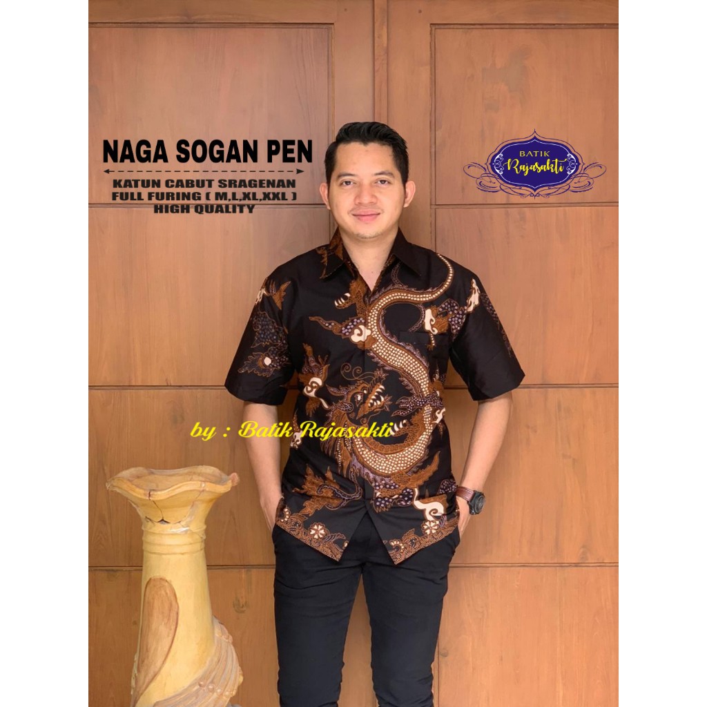 NAGA SOGAN PEN Kemeja Batik Pria Lengan Pendek Katun Halus FULL FURING Rajasakti