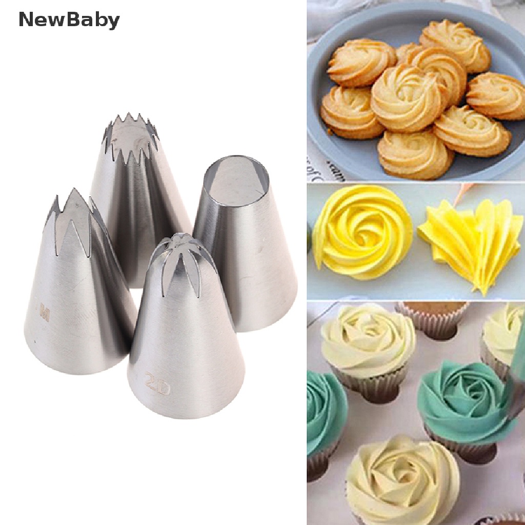 Newbaby 4Pcs / Set Spuit Piping Bahan Stainless Steel Ukuran Medium Untuk Dekorasi Kue