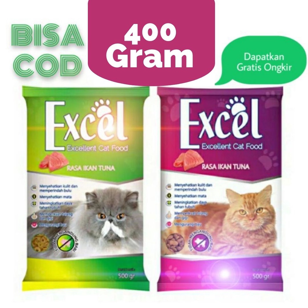 Excel Pakan Kucing Excellent Cat Food Dry 400gram Makanan Kucing Adult FEFARM