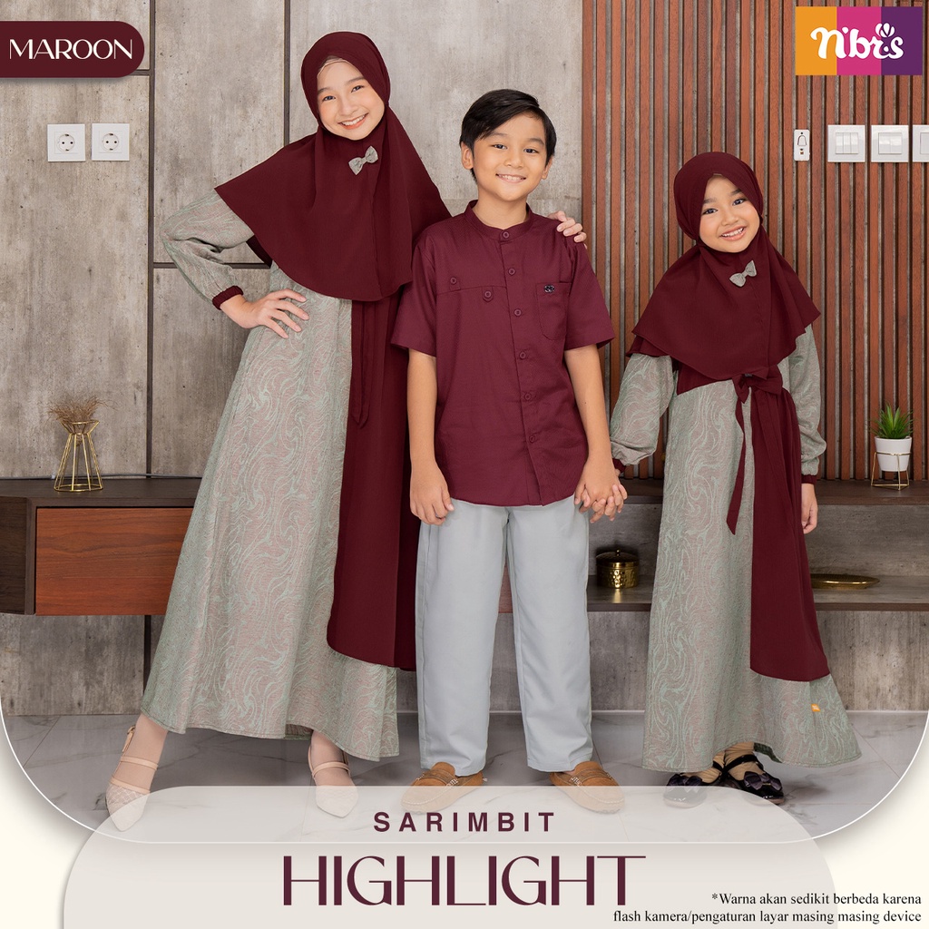 Nibras Sarimbit HIGHLIGHT MAROON Baju Sarimbit Kelurga Muslim Bahan Jacquard Rayon mix Yoryu Model Terbaru by NBRS