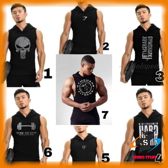 Jaket hoodie sweater jogging olahraga gym fitness tanpa lengan tanktop pria sleeveless allsize