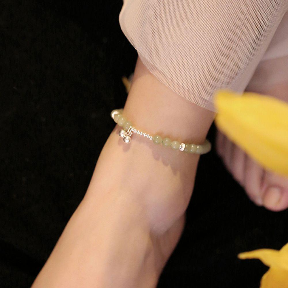 Needway Gelang Kaki Manik Hijau Minoritas Barefoot Yang Dapat Disesuaikan Dengan Bell Sandal Gadis Gaya Korea Anklet