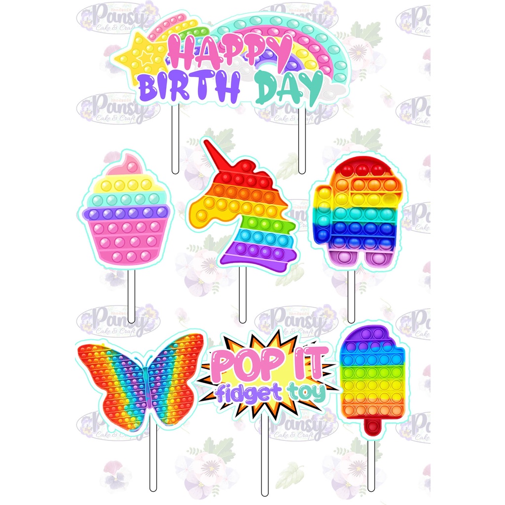 Cake topper / cupcake topper Pop It + banner birthday EKONOMIS