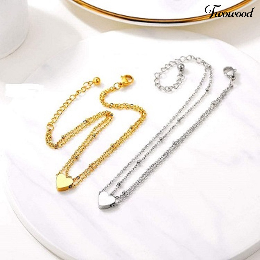 Gelang Kaki Rantai Double Layer Adjustable Portable Bentuk Hati Untuk Wanita