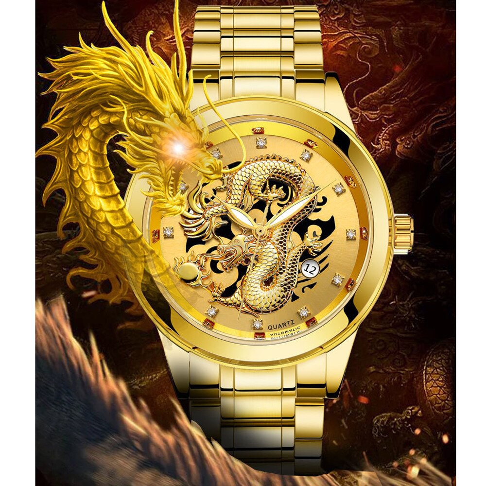 Jam Tangan Pria Naga Mewah -GOLD STRAP- QUARTZ Watch Naga Gold Mewah [100% Original+30m Waterproof]