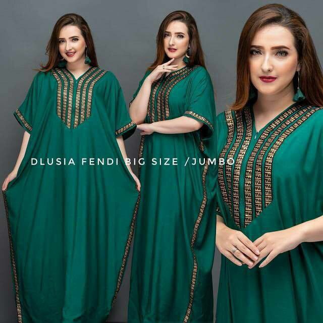 Daster Arab Dlusia Fendi Big Size  Bahan Rayon Tebal Renda Melo  LD 140 PB 140  Muat BB 100KG