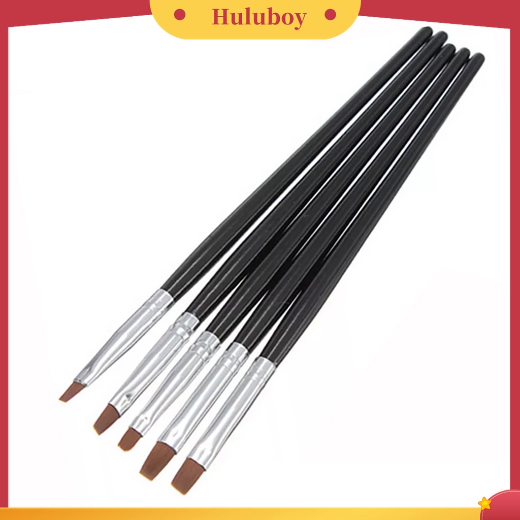 Huluboy Huluboy♡ 5pcs / Set Brush Nail Art Profesional Gagang Kayu Metal Anti Pudar Untuk Wanita