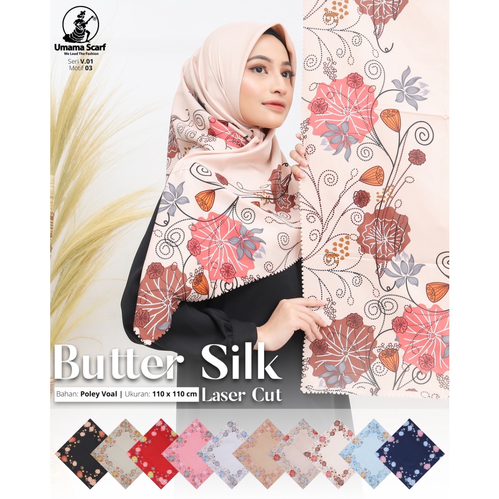 Segiempat Motif Hijab SILK OLIVIA MOTIF UMAMA 110x110 Butter Silk Velvet Motif-Design 3  Butter