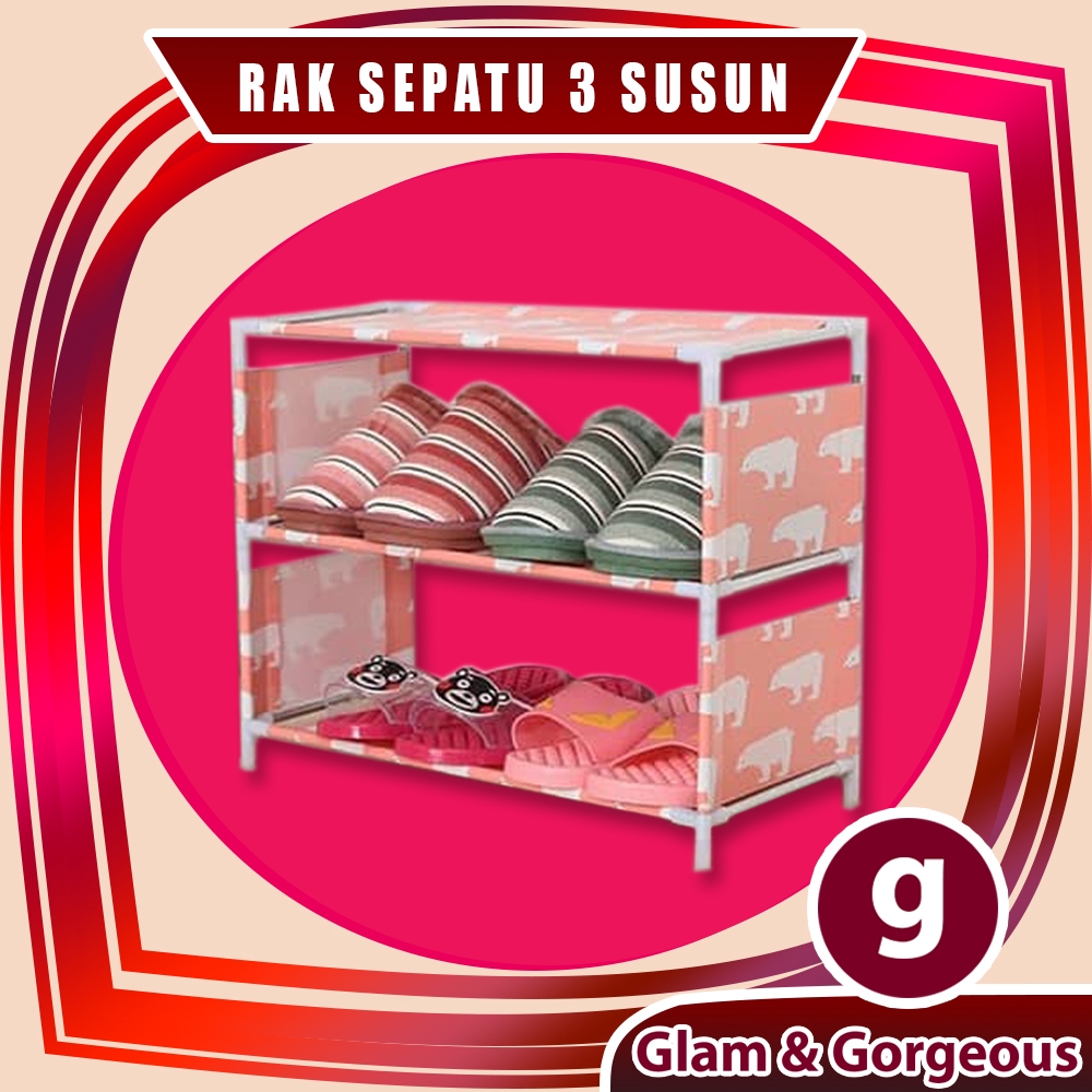 Rak Sepatu Portable Susun 3 Rangka Besi RS015 Murah Kuat Praktis