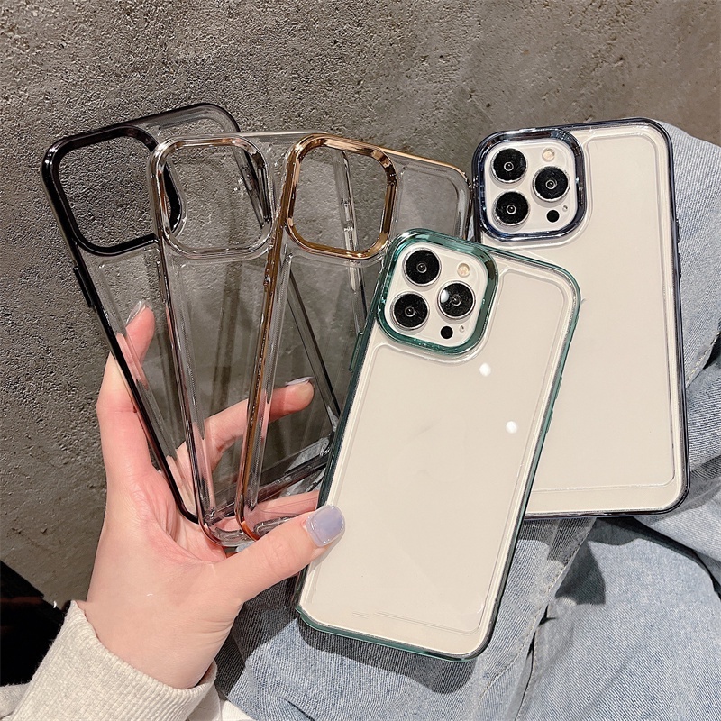 Case Bahan Akrilik Transparan Dengan Frame Metal Untuk iPhone 14 13 12 11 Pro X XS MAX XR 14 Plus