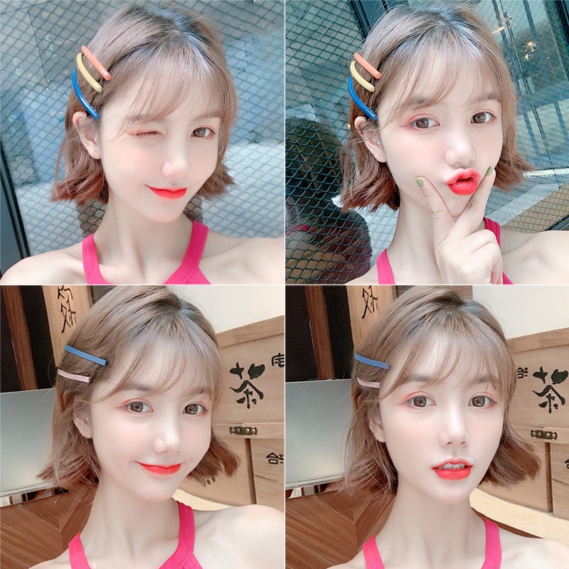 1pc/1set Jepit Rambut Korea Poni Simple Jepit Cewek Korea Jepit Cantik /Jepitan Rambut Gaya Korea Matte Warna Warni / Korea Fashion Wanita Hairclip Aksesoris