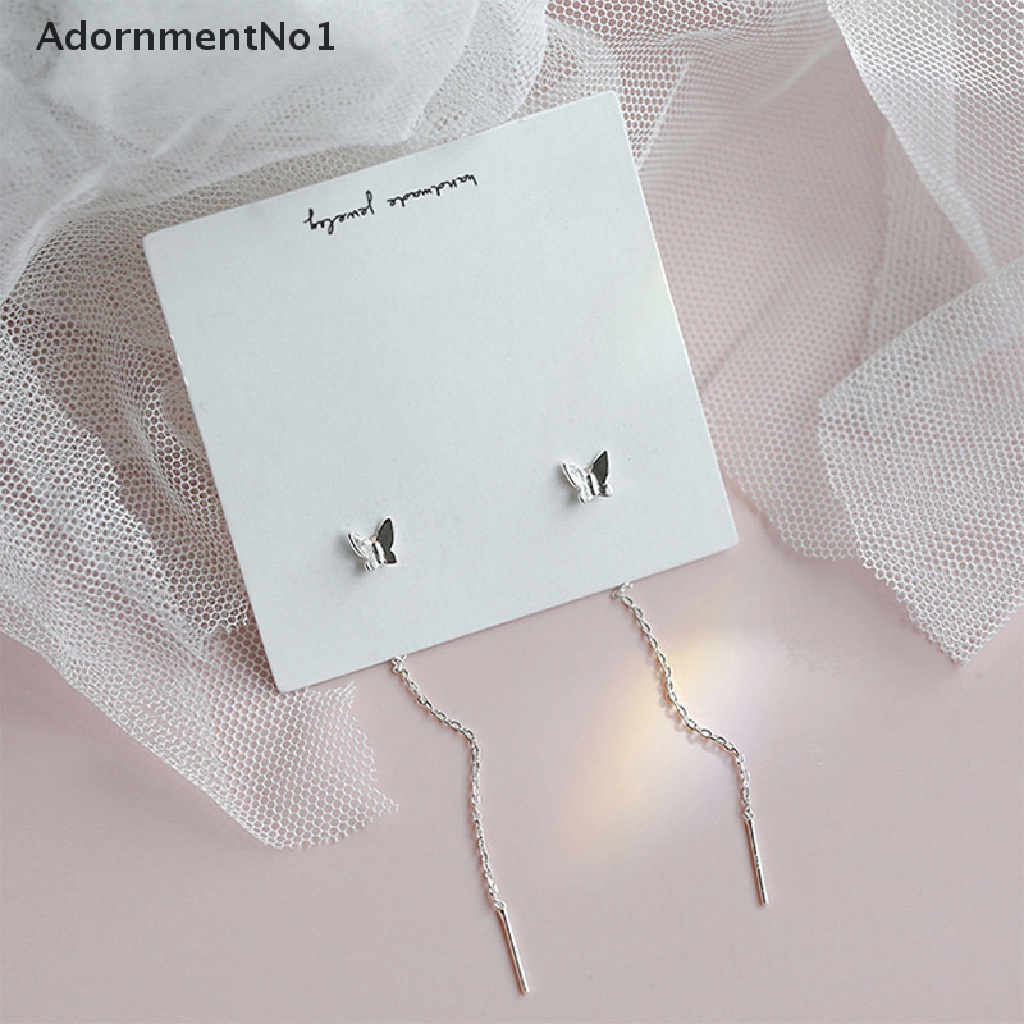 (AdornmentNo1) Anting Gantung Panjang Kait Motif Kupu-Kupu + Rumbai Untuk Perhiasan Wanita / Pesta / Musim Panas