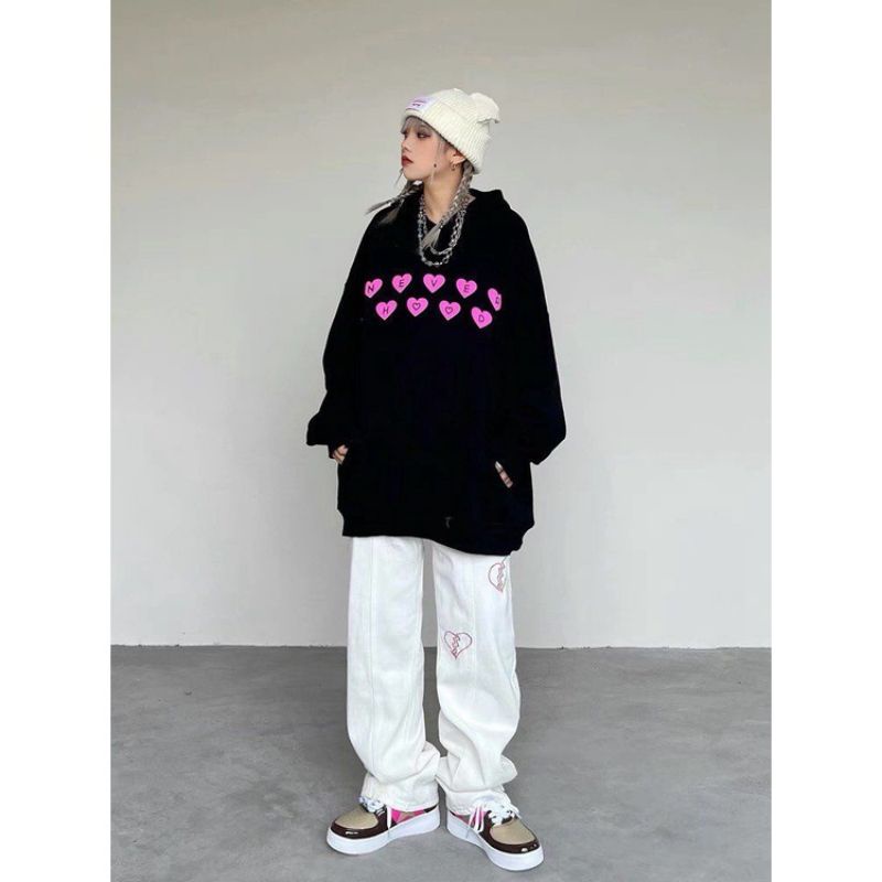 S - XXXXXL(6XL) Hoodie Love Cute NEVER Heart Sarange Bigsize Korean Urban Style Harajuku Jumper Oversize Wanita Jacket Boy Girl Streetwear