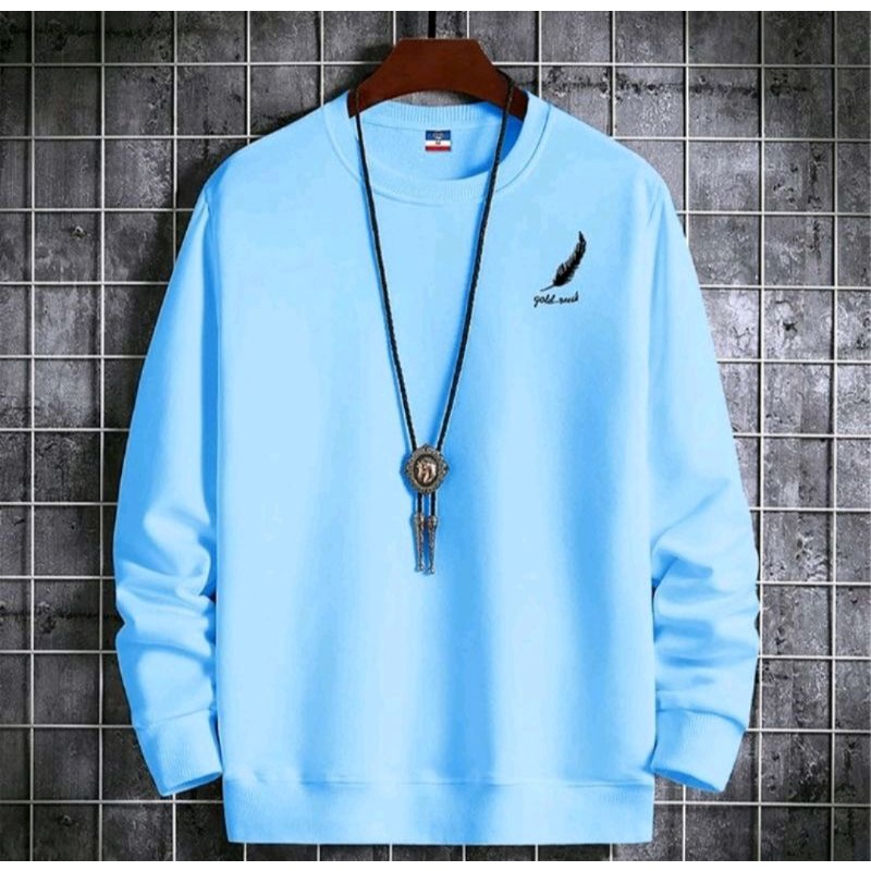 sweater crewneck pria GOOD termurah /bahan fleece  lembut dan tebal-Biru argent